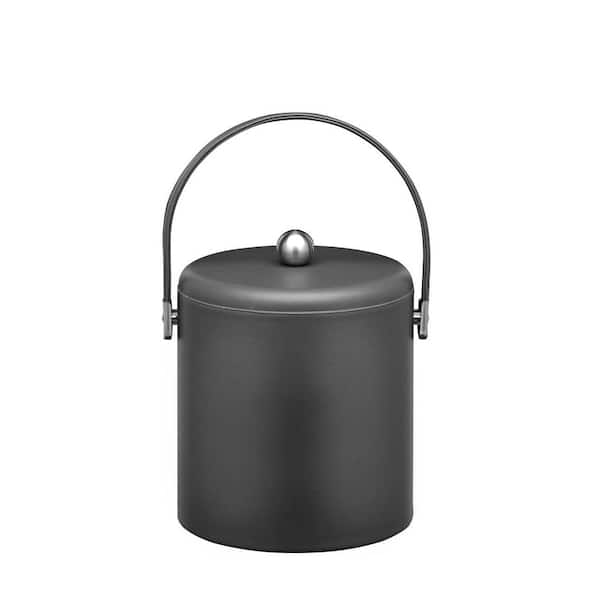 Kraftware SoHo Black Leatherette 3 Qt. Ice Bucket with Stitched Handles, Chrome Lid and Side Hardware