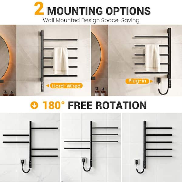5-Bar Hardwired and Plug-in Electric Towel Warmer in Matte Black