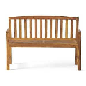 Acacia Wood Outdoor Patio Bench with Handrails Suitable for Balcony Backyard Garden Lawn Natural Color