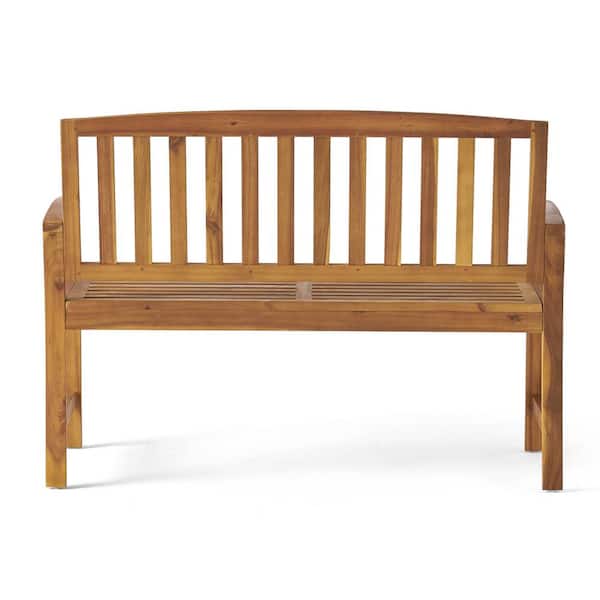 maocao hoom Acacia Wood Outdoor Patio Bench with Handrails Suitable for Balcony Backyard Garden Lawn Natural Color