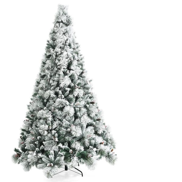 Gymax 8 ft. Artificial Christmas Tree Snow Flocked Hinged Xmas Tree Holiday Decor