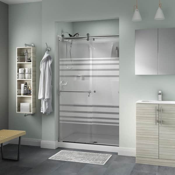Delta Portman Contemporary 43-3/8 to 47-3/8 in. W x 71 in. H Frameless Sliding Shower Door, Chrome, Transition Glass
