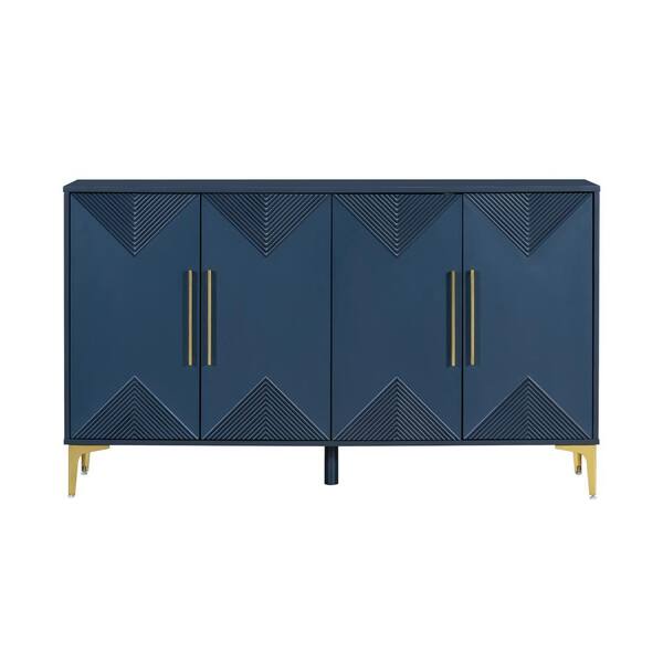 Unbranded 59.8 in. W x 15.7 in. D x 34.6 in. H Navy Blue Linen Cabinet with Two-Tone Triangular Pattern Doors for Entryway Hallway