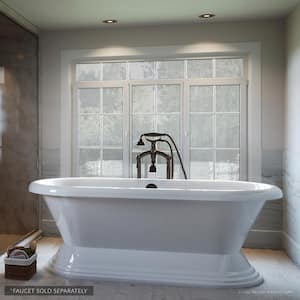 W-I-D-E Series Mendham 60 in. Acrylic Freestanding Pedestal Bathtub in White, Drain in Oil Rubbed Bronze