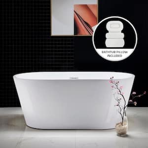 Dieppe 59 in. Acrylic FlatBottom Double Ended Bathtub with Polished Chrome Overflow and Drain Included in White