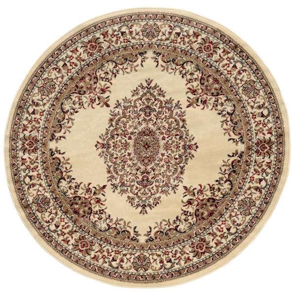 RADICI USA Como Ivory 5 ft. Round Traditional Oriental Medallion Area Rug