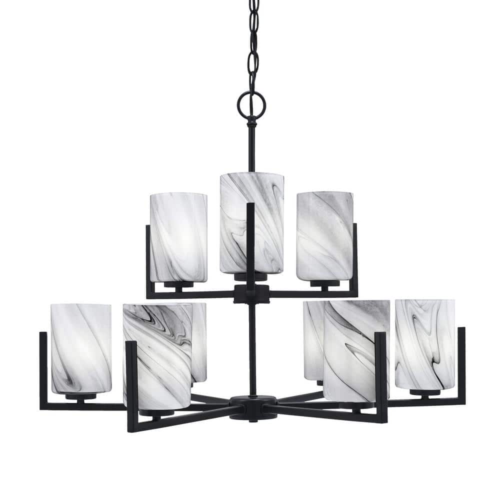 Cottonwood 9-Light Matte Black Chandelier, Round Chandelier with 4 in ...