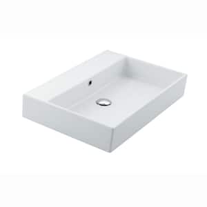 Unlimited 60 Wall Mount / Vessel Bathroom Sink in Ceramic White without Faucet Hole
