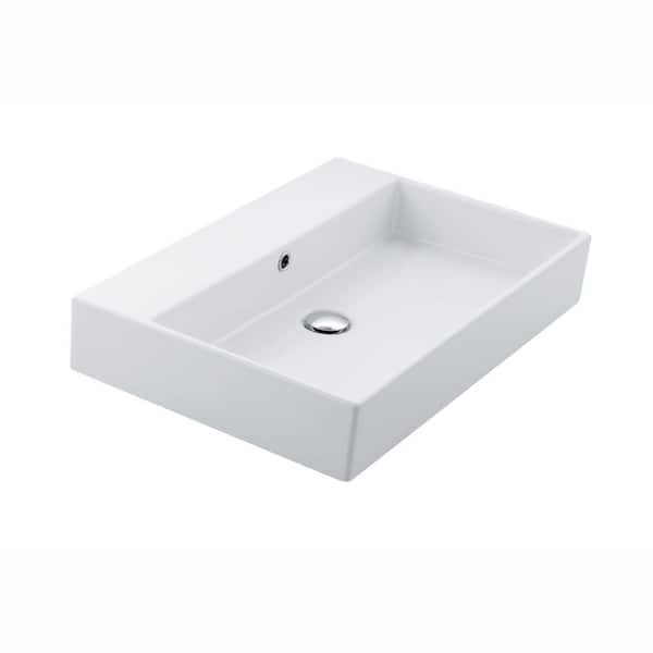 WS Bath Collections Unlimited 60 Wall Mount / Vessel Bathroom Sink in Ceramic White without Faucet Hole
