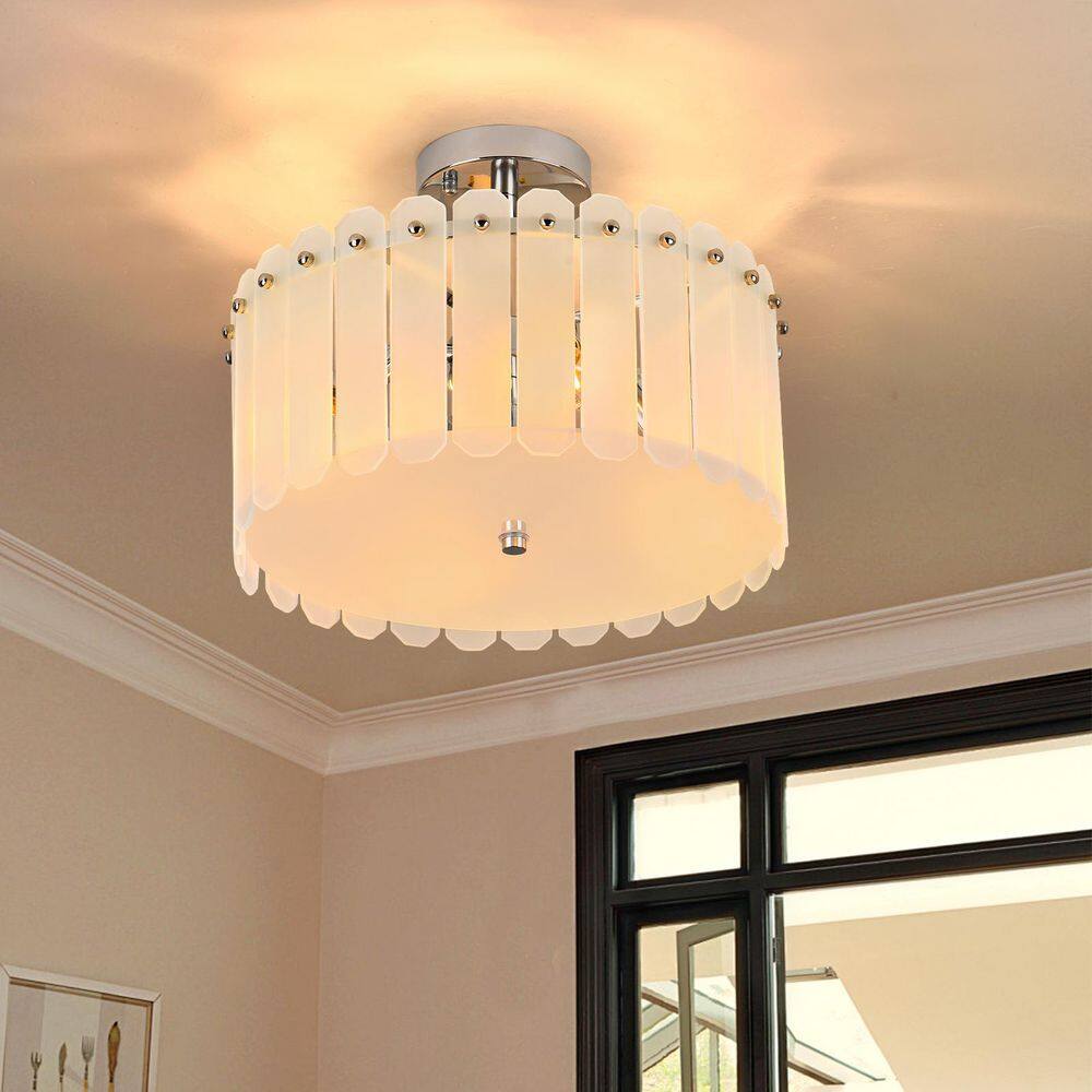 15.74 in. 4-Light Modern Silver Drum Semi-Flush Mount Ceiling Light With Frosted Glass Shade price history on PriceWatchPro
