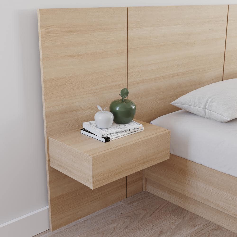 Natural Blonde Oak Floating Nightstand with Drawer