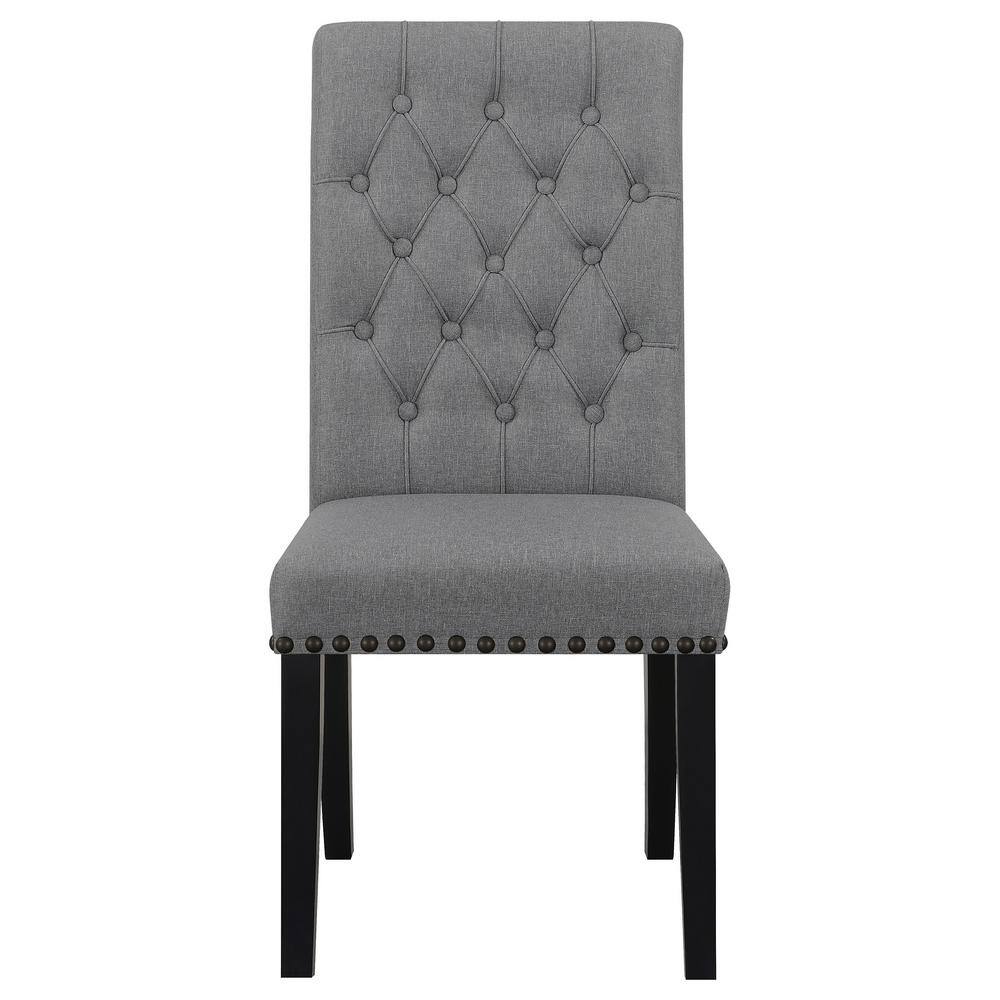 Dark Gray Linen Upholstered Traditional Side Chair with Wood Legs