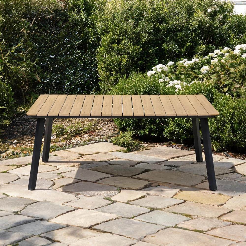 Steel Rectangular Folding Dining Table for 6 Yellow Finish with Umbrella Hole 70 x 33 Inches