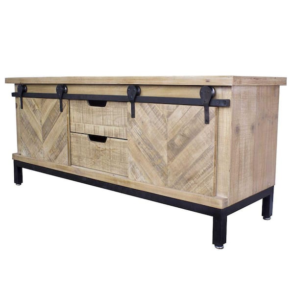 Homeroots Shelly 50 In Natural Wood Tv Stand With 2 Drawer Fits Tvs Up To 40 In With Storage Doors 319724 The Home Depot