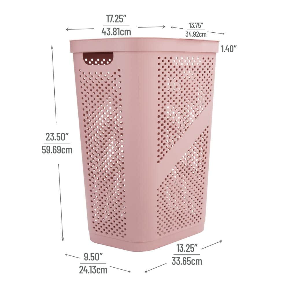 Pink Collapsible Wicker Laundry Hamper with Lid