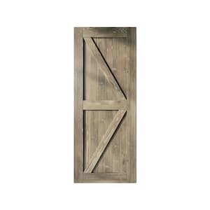 34 in. x 84 in. K-Frame Classic Gray Solid Natural Pine Wood Panel Interior Sliding Barn Door Slab with Frame