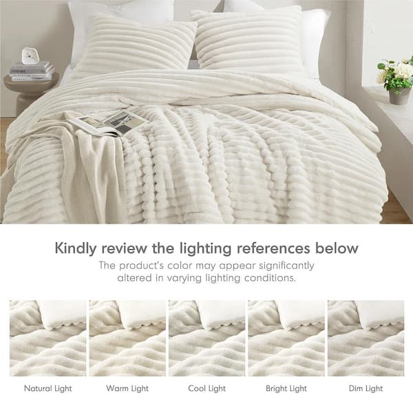 Avril 2-Piece Ivory Microfiber Twin/Twin XL Fluffy Ribbed Plush Comforter Set