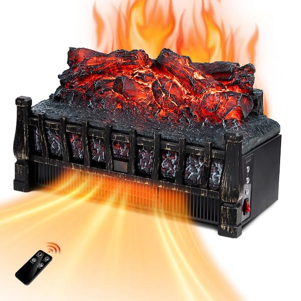 20 in. Electric Fireplace Log Heater with Remote Control 8-Hour Timer Realistic Flame Ember Bed Adjustable Brightness