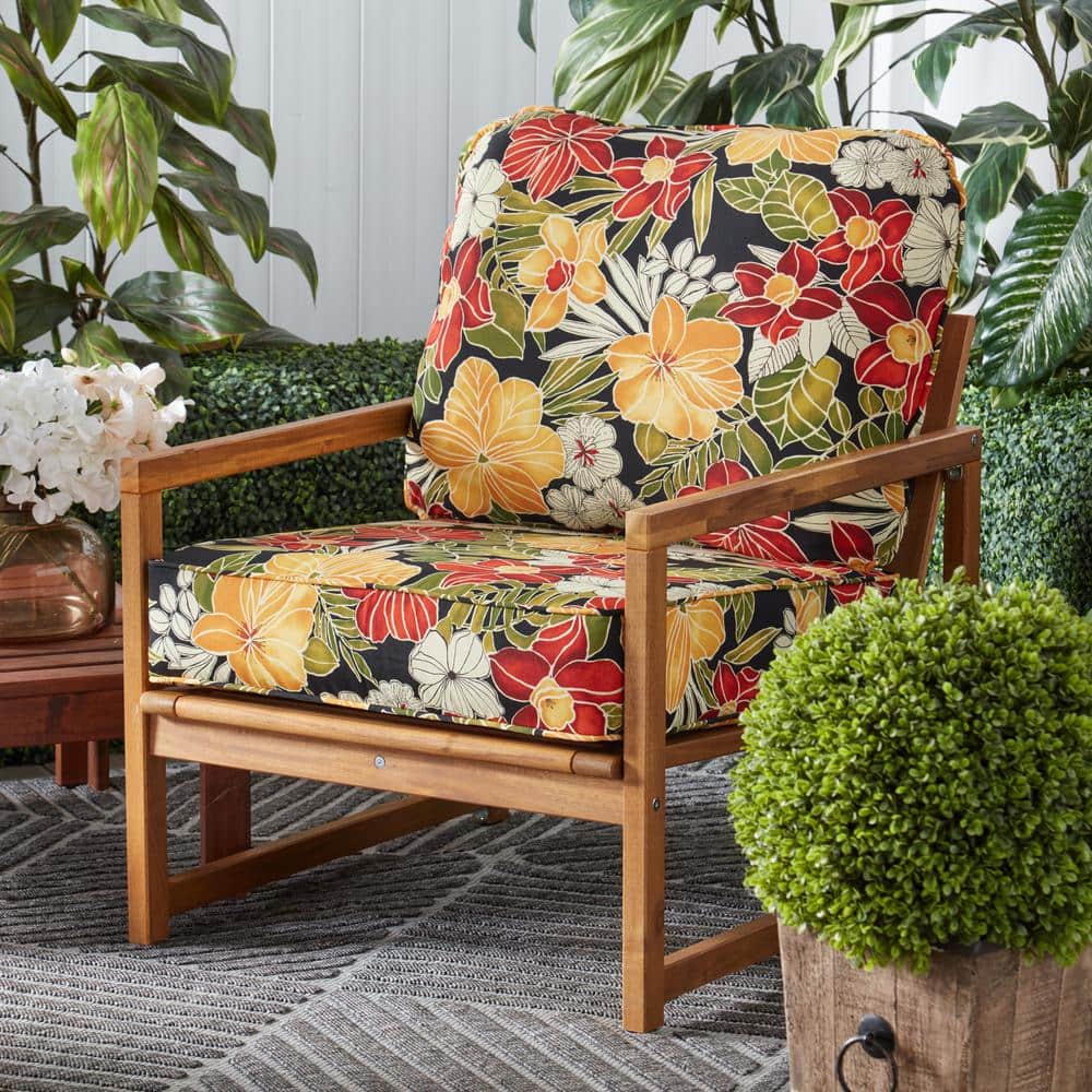 Aloha Black Floral Outdoor Deep Seat Cushion Set