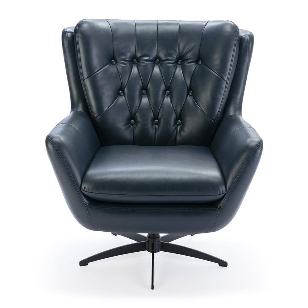 Clayton Midnight Blue Tufted Faux Leather Swivel Accent Chair