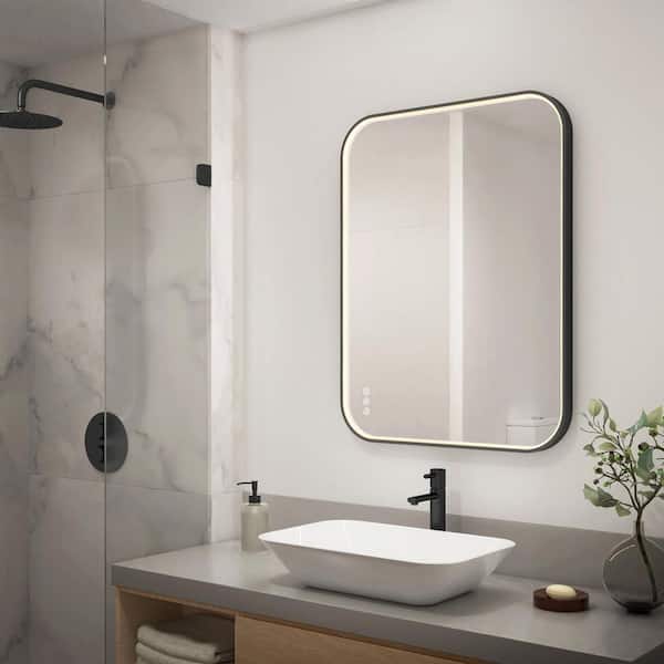 Royce 24 in. W x 31.8 in. H Rectangular 3CCT LED Integrated Defog Function Bathroom Vanity Mirror with Black Frame