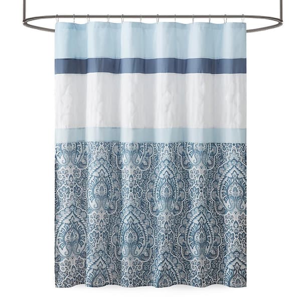 Unbranded Printed and Embroidered 72 in. W x 72 in. L Polyester Microfiber Shower Curtain in Navy Blue