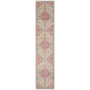 Passion Ivory Pink 2 ft. x 12 ft. Bordered Transitional Runner Area Rug