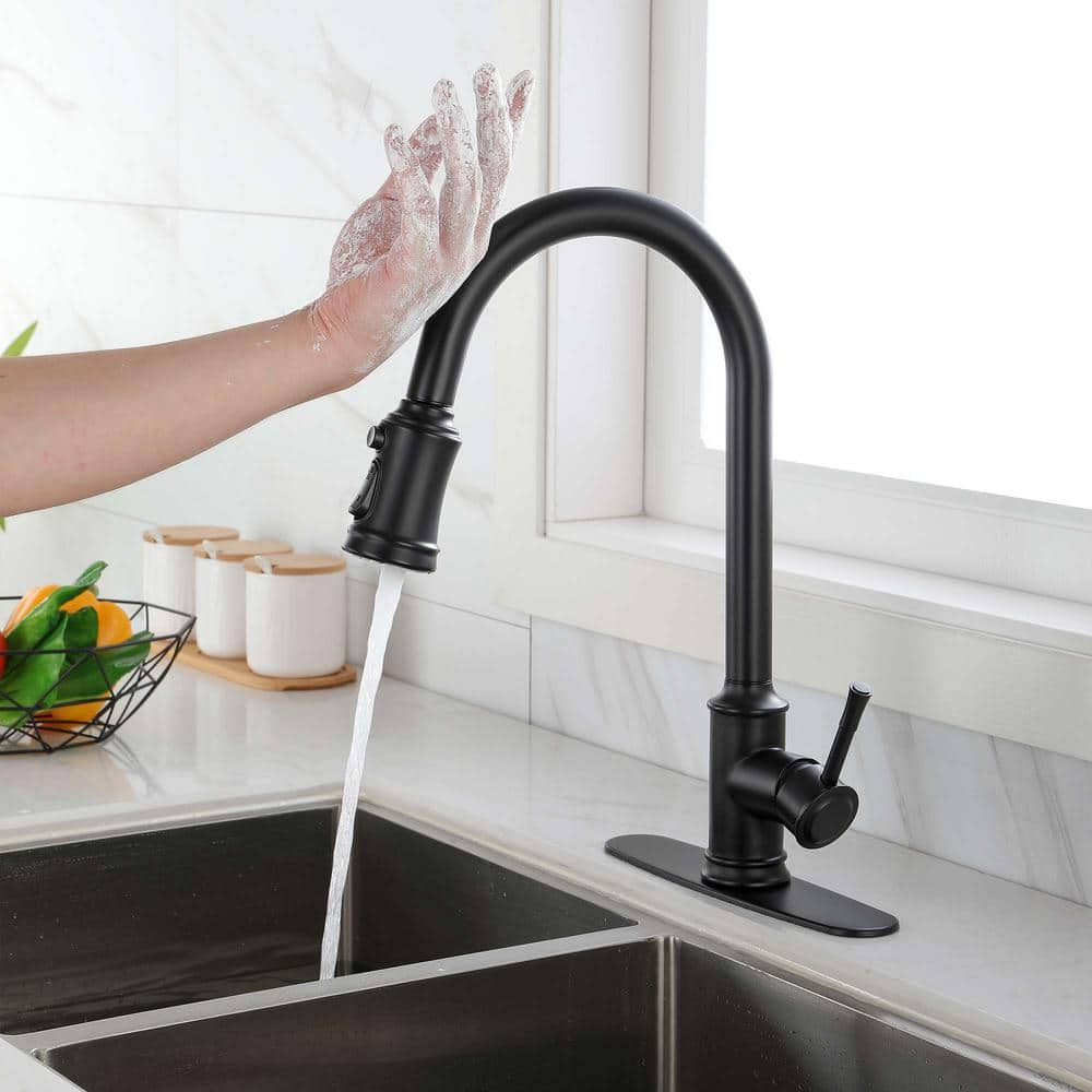 Single Handle Touch-on Smart Pull Down Sprayer Kitchen Faucet with Advanced Spray, Pull Out Spray Wand in Matte Black -  FLG, DD-0039-MB