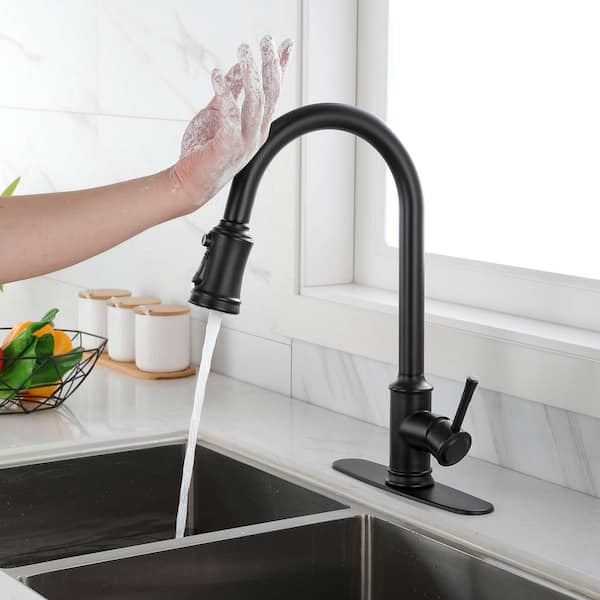 FLG Single Handle Touch-on Smart Pull Down Sprayer Kitchen Faucet with Advanced Spray, Pull Out Spray Wand in Matte Black