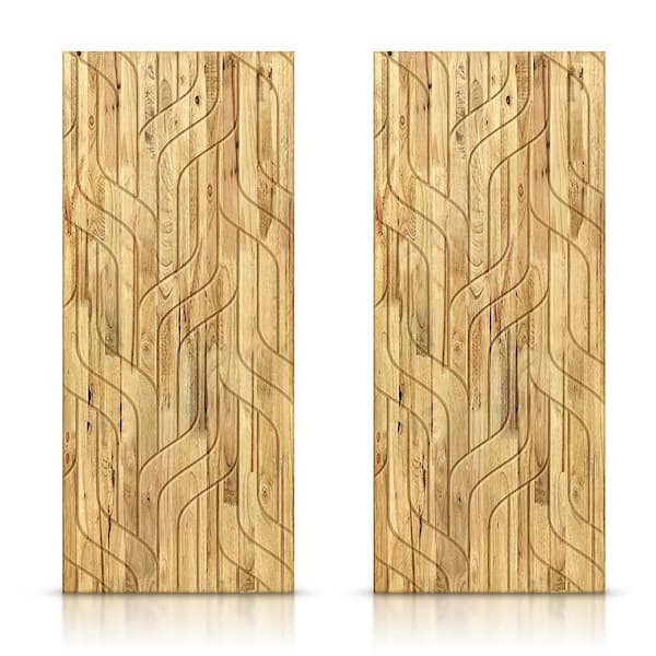 CALHOME 84 in. x 96 in. Hollow Core Weather Oak Stained Pine Wood Interior Double Sliding Closet Doors