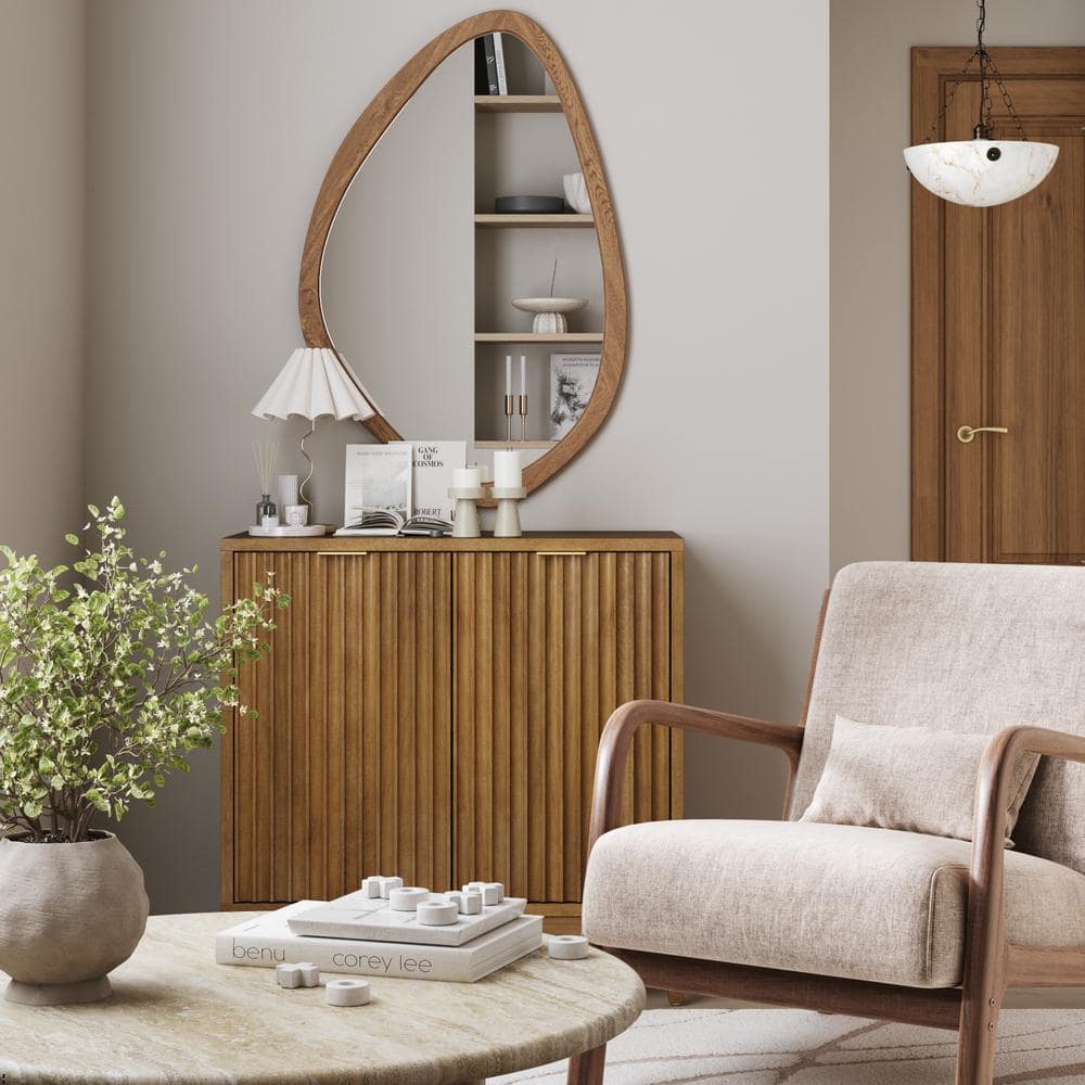 Jasper Light Brown Fluted Wooden Storage Cabinet with Brass Handles