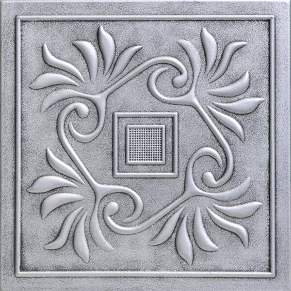 A La Maison Ceilings Cockatoos Antique Silver 1.6 ft. x 1.6 ft. Decorative Foam Glue Up Ceiling Tile (21.6 sq. ft./case)