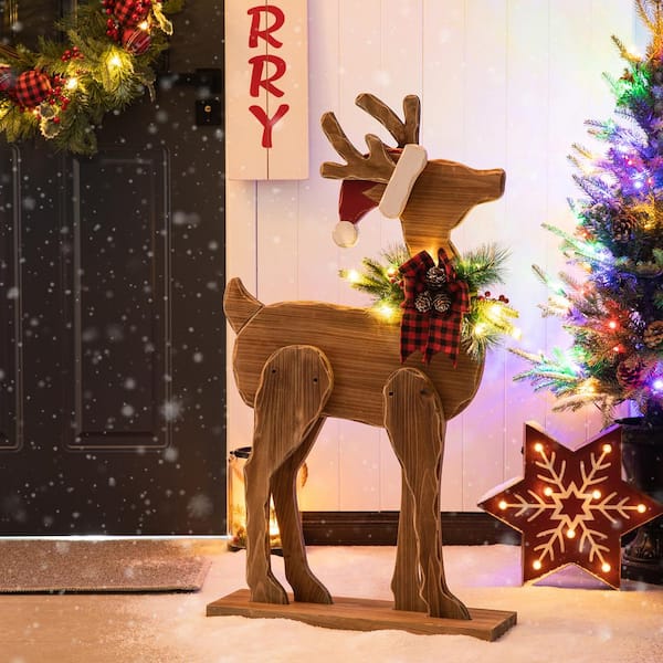 Glitzhome 36 in. H Chunky Wood Reindeer Porch Decor Christmas Yard Decor  (KD) 2010100047 - The Home Depot