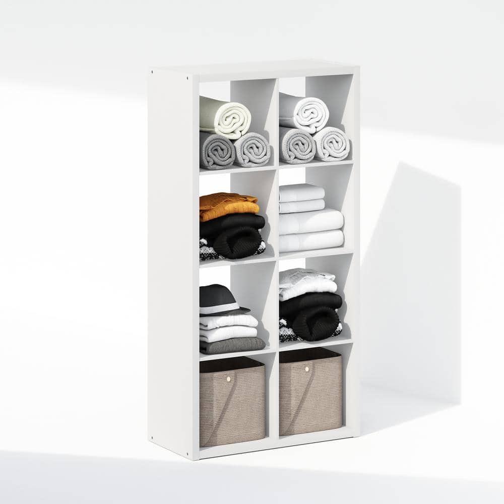 White Wood 8-Cube Vertical Open Back Bookcase