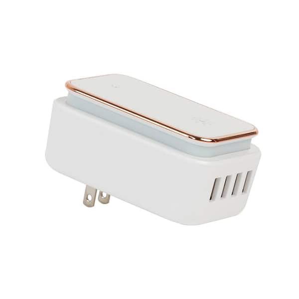 ChargeHub X4 - 4-Port USB SuperCharger and LED Night Light - White/Rose Gold Trim