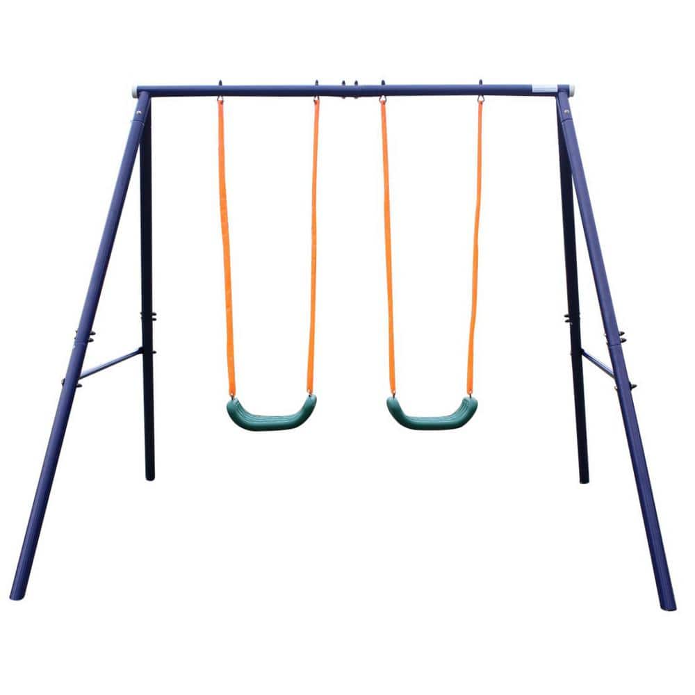 Blue Two Station Metal Outdoor Swing Set for Children