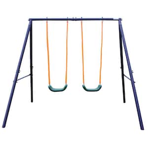 Blue Two Station Metal Outdoor Swing Set for Children