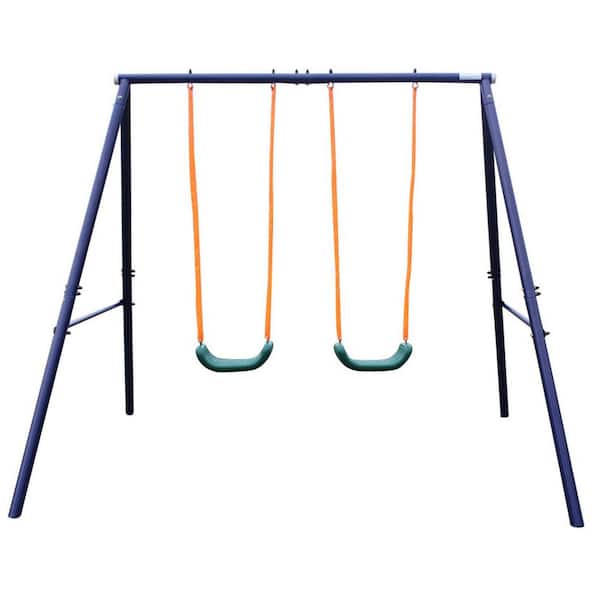 Unbranded Blue Two Station Metal Outdoor Swing Set for Children