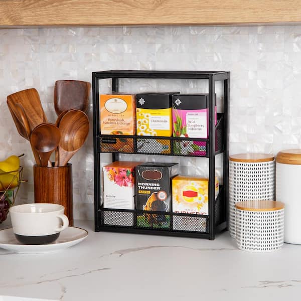 Mind Reader Foundation Collection, 6-Compartment Tea Bag Organizer, 72 Bag  Capacity, Removable Drawers and Clear Lid, Acrylic, Black HTBOX-BLK - The  Home Depot