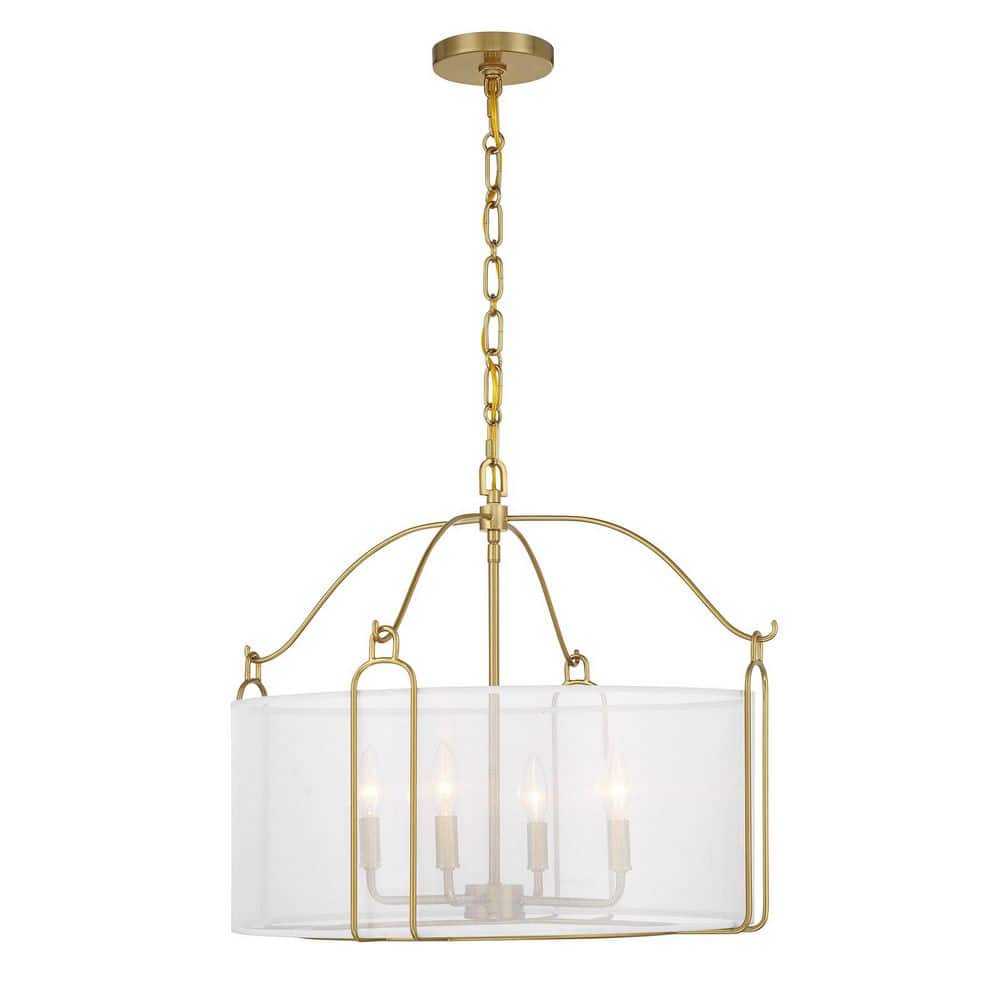 Ashlay 4-Light Warm Brass Modern Farmhouse Transitional Pendant with Sheer Organze Drum Shade price history on PriceWatchPro