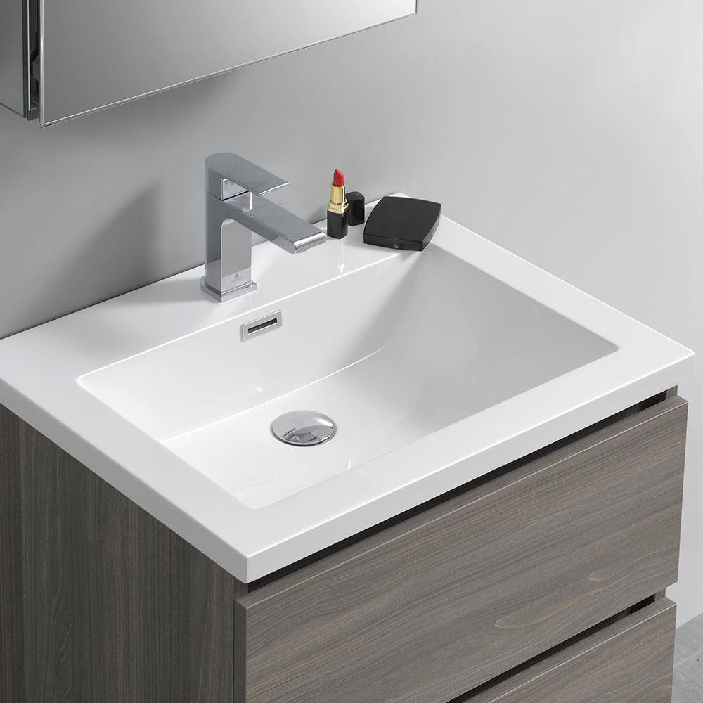 Gray Wood 24" Freestanding Bathroom Vanity with White Acrylic Top