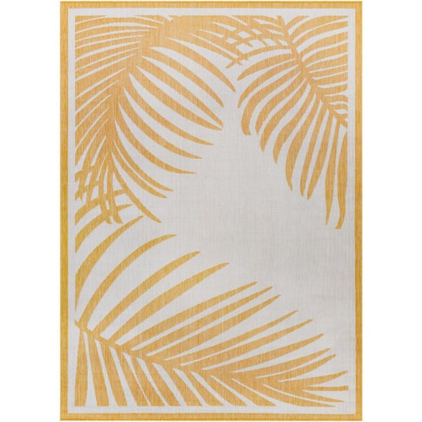 Livabliss Long Beach Light Gray/Yellow Botanical 7 ft. x 9 ft. Indoor/Outdoor Area Rug