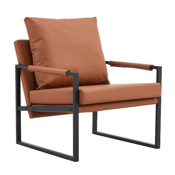 Polibi PU Leather Accent Upholstered Armchair with Metal Frame Extra-Thick Padded Backrest and Seat Cushion Sofa Chair Brown