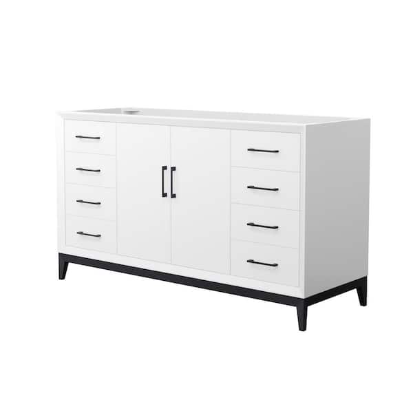 Wyndham Collection Amici 59.75 in. W x 21.75 in. D x 34.5 in. H Single Bath Vanity Cabinet without Top in White with Matte Black Trim
