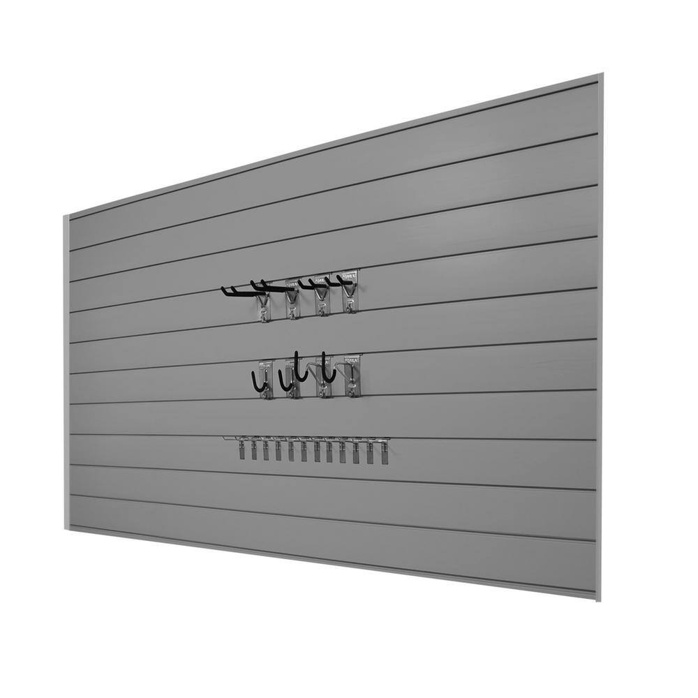 PVC Slatwall 8 ft. x 4 ft. Light Gray Hook Kit Bundle (20-Piece) - 1