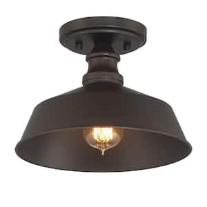 10 in. W x 6.5 in. H 1-Light Oil Rubbed Bronze Semi-Flush Mount Ceiling Light with Metal Shade