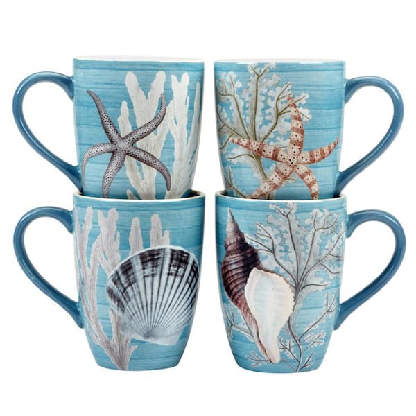 Certified International Beyond the Shore 20 oz. Mulit-Colored Earthenware Beverage Mugs (Set of 4)