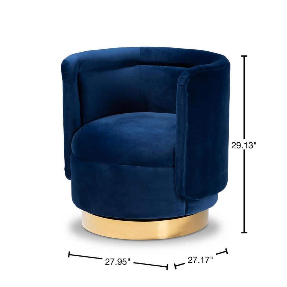 Royal Blue Velvet Barrel Swivel Accent Chair with Gold Base