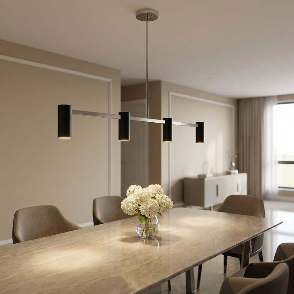 Zentro 48 in. W x 7 in. H 4-Light Brushed Nickel Linear Chandelier with Metal Shades, Bulbs Included price history on PriceWatchPro