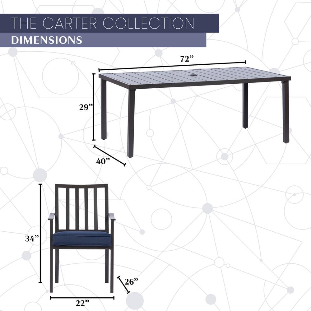 Carter 7-Piece Navy Blue Outdoor Dining Set with Padded Aluminum Chairs
